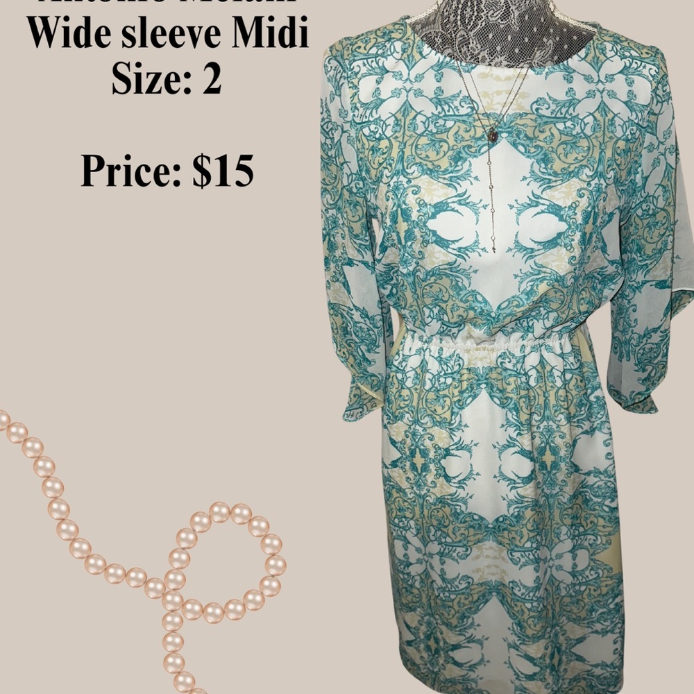 ANTONIO MELANI Teal and White Midi Dress